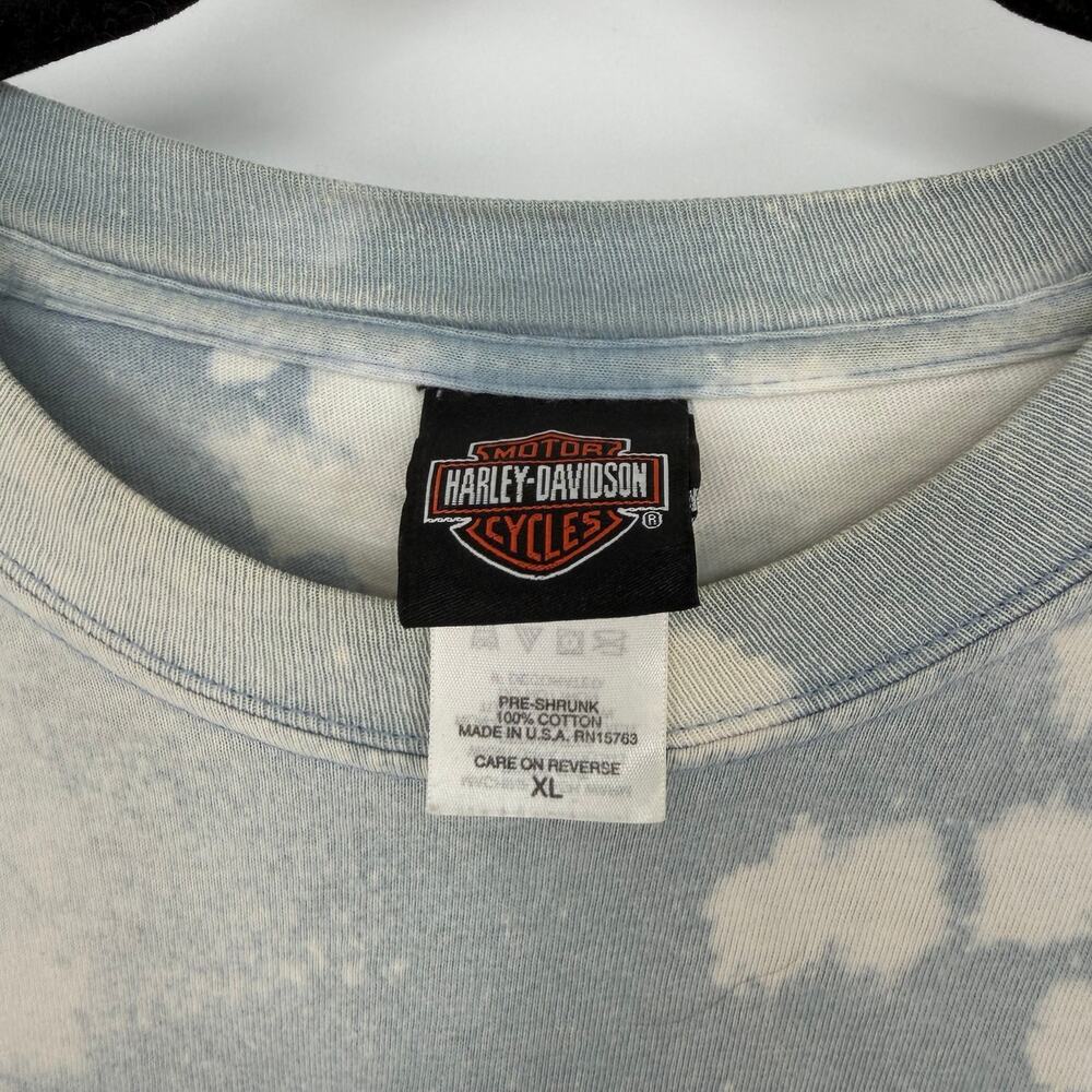 Harley Davidson Graphic Tee Flannel Upcycled Shirt XL Bleach Dye Handmade - Picture 5 of 7